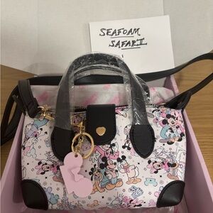 NWOT Little Sunflower Shop Mickey and Friends Disney Pouchette + Bag Charm Set